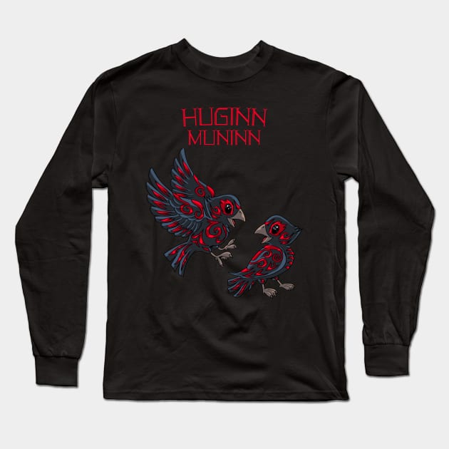 Thought and Memory: Huginn and Muninn in Flight Long Sleeve T-Shirt by Holymayo Tee